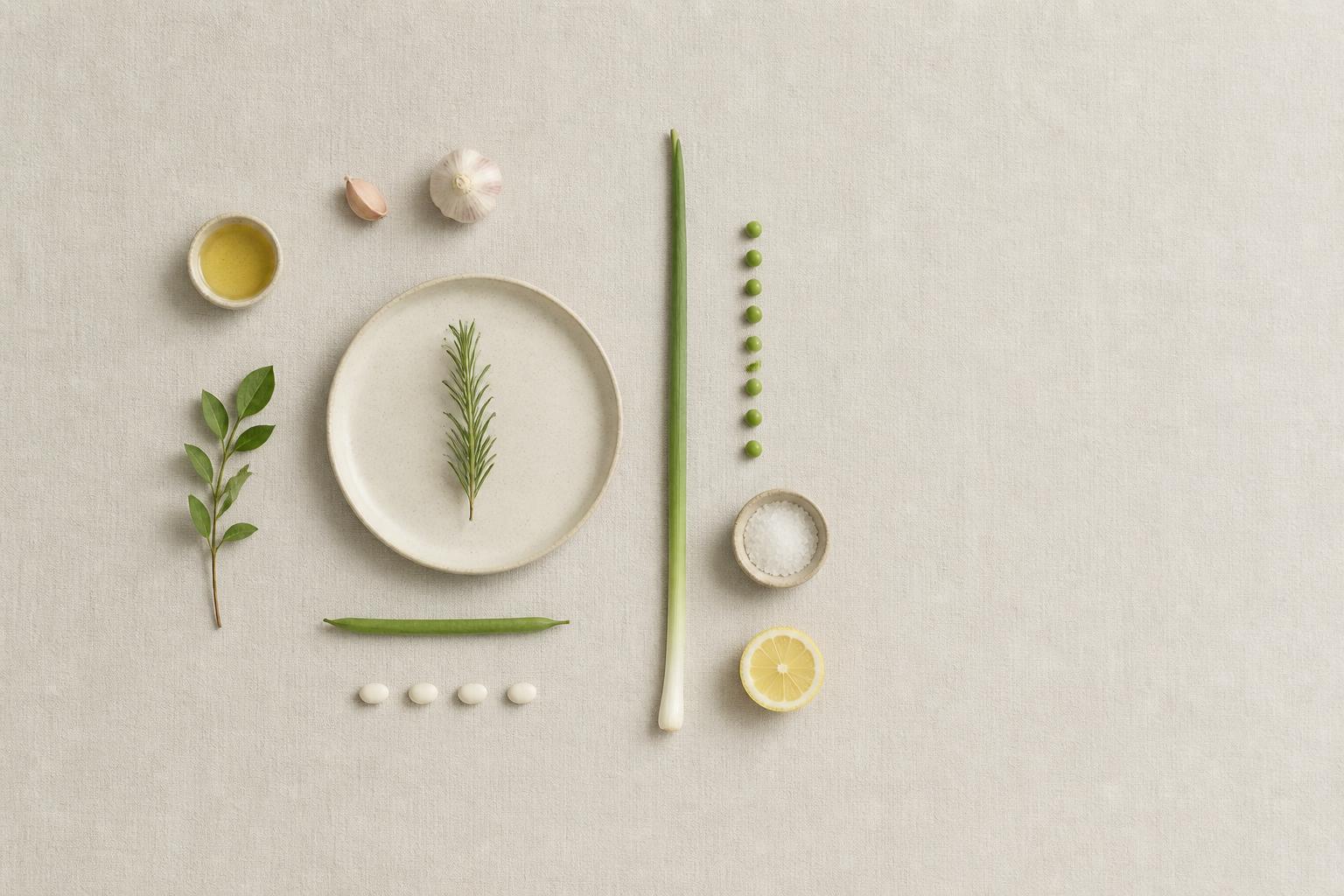 A minimal arrangement of fresh ingredients